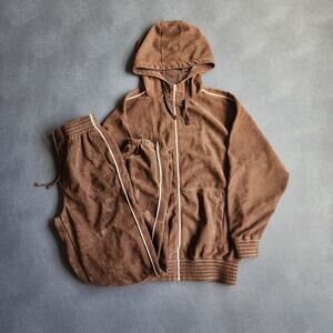 Vintage Y2K Koman Brown Satin Hood Lined Track Suit Set Large